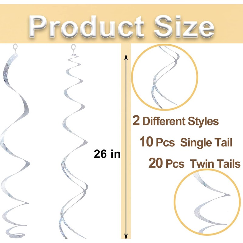 30 pcs Silver Hanging Swirls Decorations Swirl Party Decorations Plastic