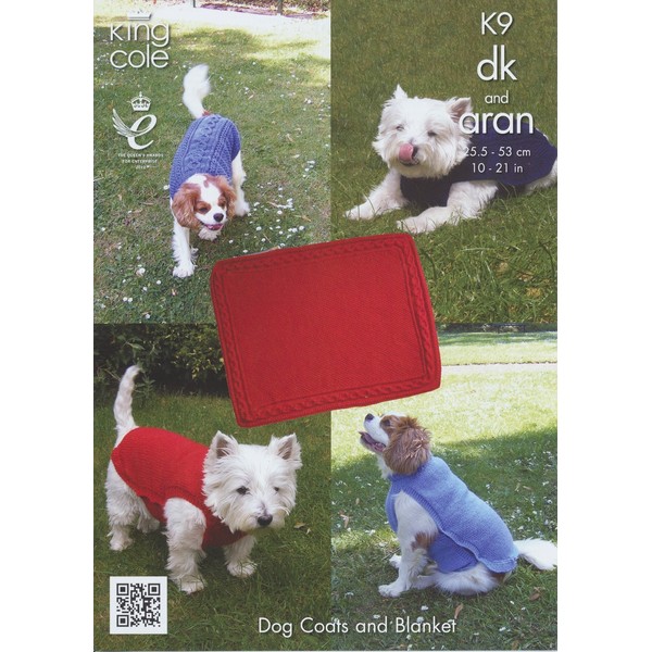 King Cole K9 Knitting Pattern Double Knitting & Aran Dog Coats & Blanket Small to XXL