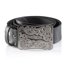 Angus Stoke James Buffalo Leather Belt - Handmade Cowboy Western Belt for Men and Women - Vintage Belt with Metal Buckle, black