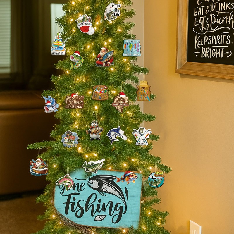 40 Pcs Fishing Ornament Gifts for Christmas Tree 2026 Hanging