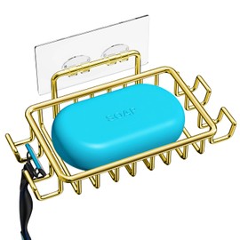 Nieifi - Jabonera para pared de ducha con 4 ganchos, jabonera adhesiva de acero inoxidable para baño, dorado