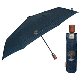 PERLETTI Green Herren Regenschirm Automatik mit Holzgriff - Jungen Kompakter Taschenschirm Recyceltem Stoff - Regen Schirm Windfest Sturmfest Windsicher Winddicht - Durchmesser 96 cm (Blau Gestreift)