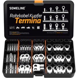 SOMELINE® DIN Series Ring Terminal Set for 4-16mm² Cables Includes Ring Crimp Terminals in Sizes M5, M6, M8 & M10, Pipe Terminals, Suitable for 16S Crimping Tool
