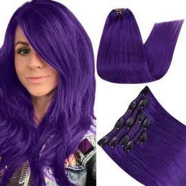RUNATURE Clip Extensions Real Hair Purple 70 g Hair Extensions Clip Purple Remy Cilp in Hair Extensions 35 cm 14 Inches