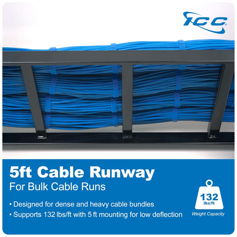 ICC Cable Runway Rack 5' Straight Section, 16-Gauge Steel, Made