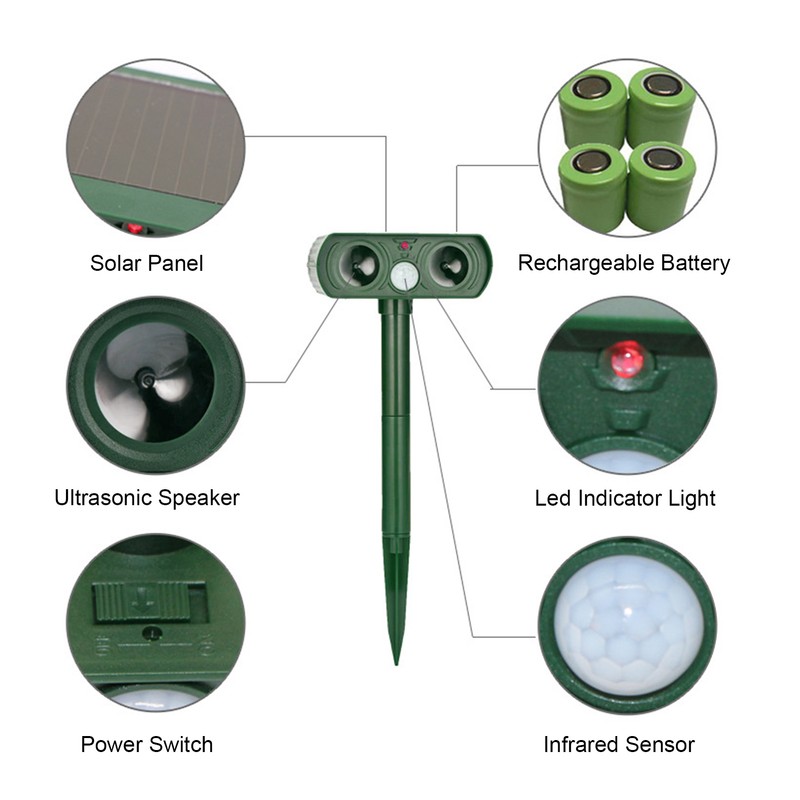 WH-510 Solar-Powered Animals Repeller Ultrasonic-Wave Dog Cat Rechargeable Repellent for