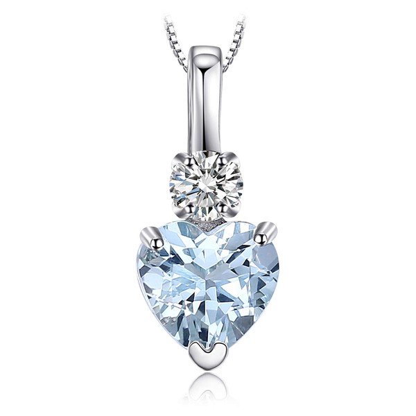 JewelryPalace Love Heart 0.8ct Natural Aquamarine White Topaz Pendant Necklace
