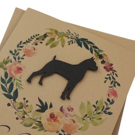 Boxer Floral Wreath Sympathy Card | Handmade 5x7 Pet Condolences Greeting | Dog Silhouette Kraft Brown Base Card
