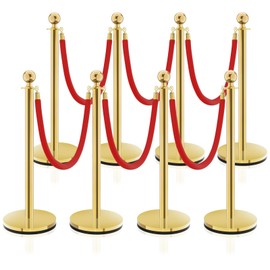 Stanchions and Velvet Ropes, Rope Safety Barriers, Waterproof and Rustproof Set for Theater Hotels Clubs Museums, 8PCS