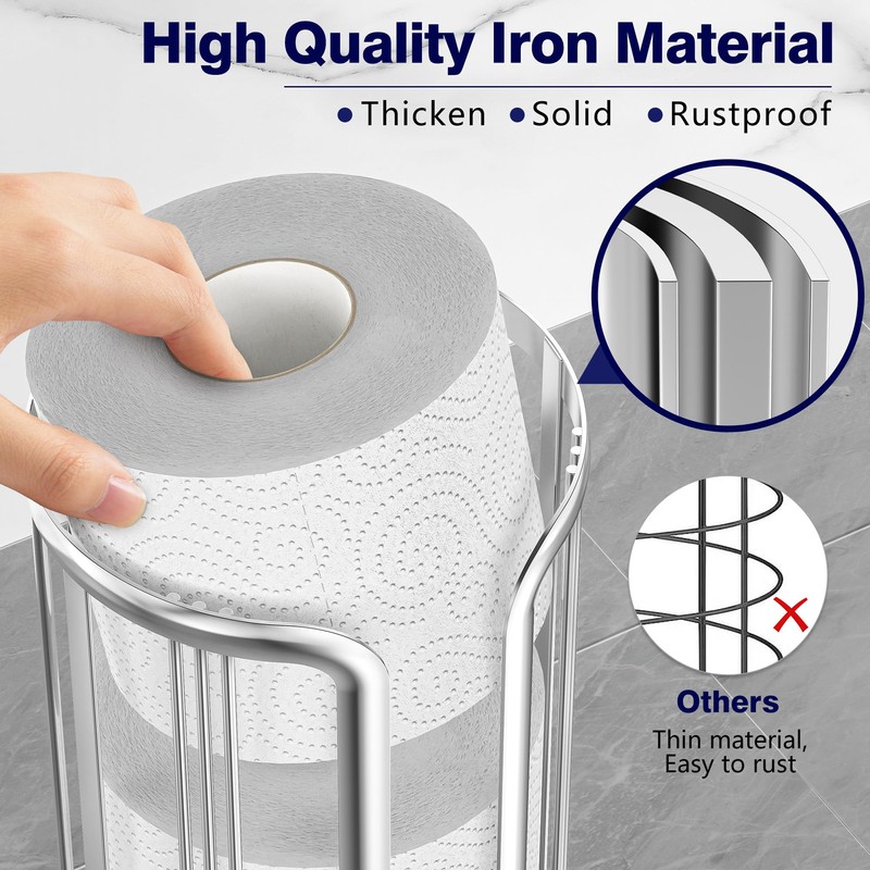 Toilet Paper Holder Stand, Freestanding Bathroom Tissue Organizer, Minimalistic Storage