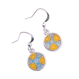 Handmade Murano Glass Earrings, Millefiori Glass Dropper Earrings, Murano Glass Jewellery from Venice Italy, 1cm Diameter