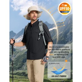 TACVASEN Sun Shirts for Men Long Sleeve Button Down Mens Fishing UV SPF UPF 50+ Shirts for Work Safari Hiking Lightweight Shirts Black