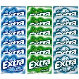 Extrra Sugar Free Chewing Gum, Mint Variety Pack, 15 Sticks (Pack of 18)