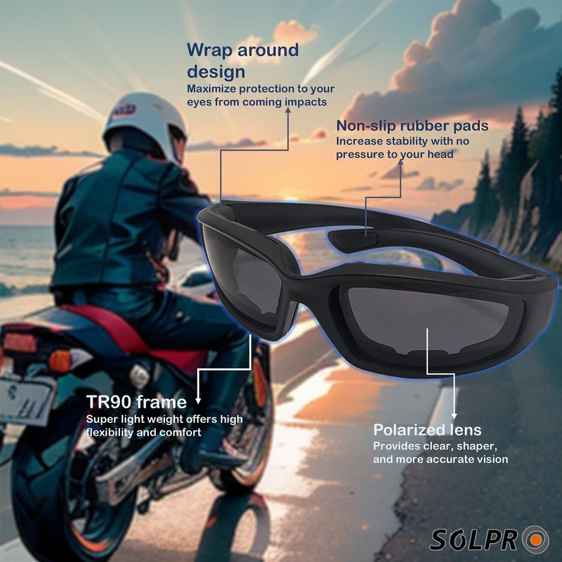 SOL PRO 3 Pairs Motorcycle Riding Glasses, Polarized UV Protection,