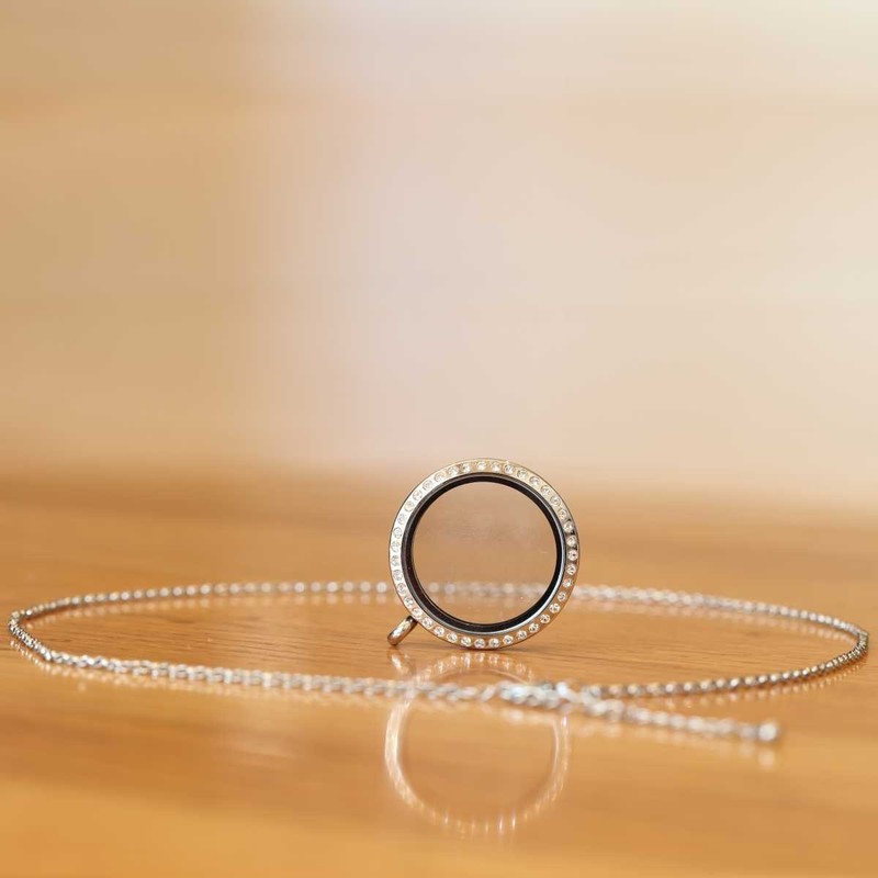 Big Round Sparkle Floating Locket and Round Loop Necklace