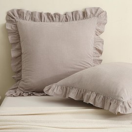 Aryeleay 2 Pack Brown White Plaid Gingham Ruffle Pillow Shams Standard Size 26x26 inches, 100% Washed Cotton Checkered Farmhouse Pillow Covers for Bed/Sofa (26x26 inches,Brown/White Plaid)