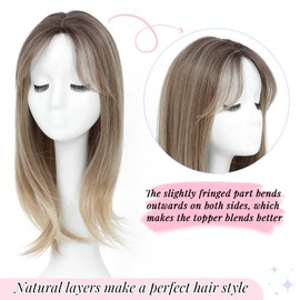 Molefi Hair Toppers for Women with Thinning Hair,18 Inch Long Layered Topper,Synthetic Wiglets Pieces For Women 6.5"x6.5"Large Base for Daily Use (Ombre Brown Blonde)