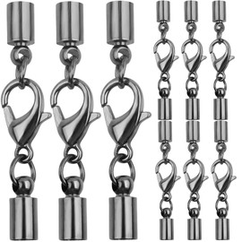 BronaGrand 20pcs Gun Black Leather Cord End Caps with Lobster Claw Clasp Jewelry Connector Findings for DIY Bracelet Necklace Crafts, 34x7.5mm, 3.8mm Inner Diameter