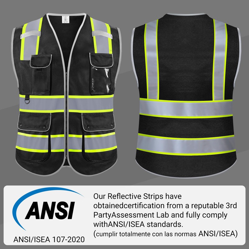 Rhino Hit Reflective Safety Vest - High Visibility, Multi-Function Pockets,