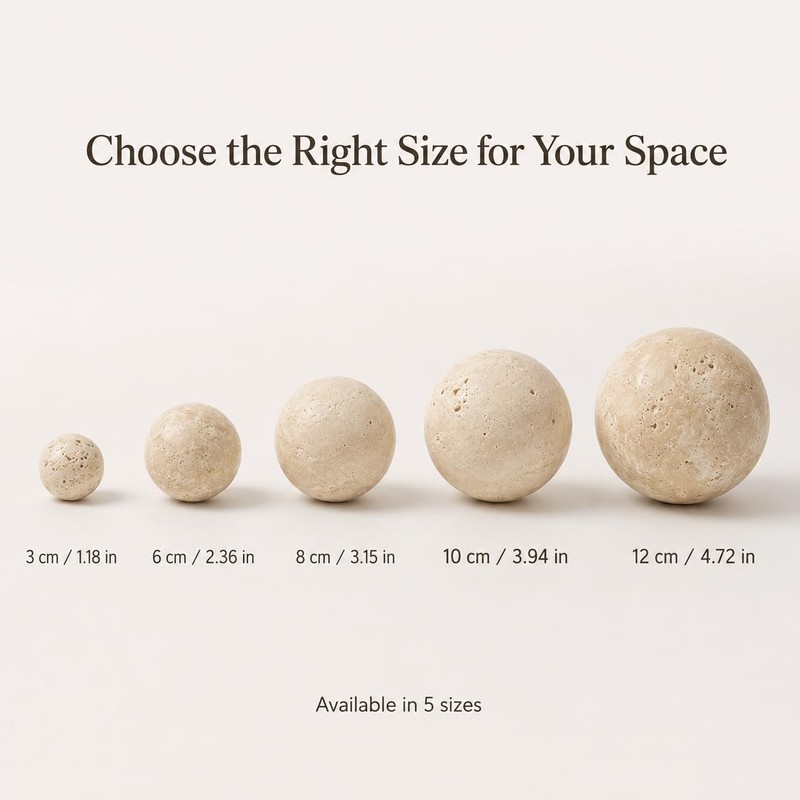 Artisanal Abode Natural Travertine Decorative Sphere, 3.94 Inch Stone Ball