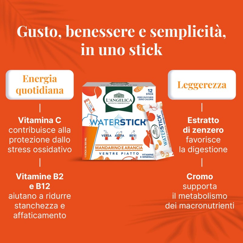 L'Angelica, Waterstick, Gusto Mandarino e Arancia, Ventre Piatto, Con Vitamine