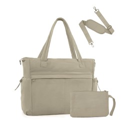 Tote Bag for Women, Puffer Work Tote Bag with 15.6 Inch Compartment and Cup Holder, Shoulder Bag Handbag with Zipper for Travel Teacher Nurse, Camel