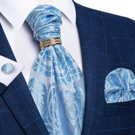 DiBanGu Cachemira Cravat para hombre, 4 gemelos cuadrados tejidos Ascot con bolsillo para corbata, Azul/claro, Talla única