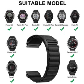 Compatible with Garmin Fenix 6X Pro Wristband, Garmin Quickfit 26 mm Nylon Sports Bracelets for Garmin Fenix 6X/6X Pro/5X/5X Plus/7X/7X Pro/Fenix 8 51 mm/3/3 HR/Garmin Enduro 2/Instinct 2X/Epix Pro 51