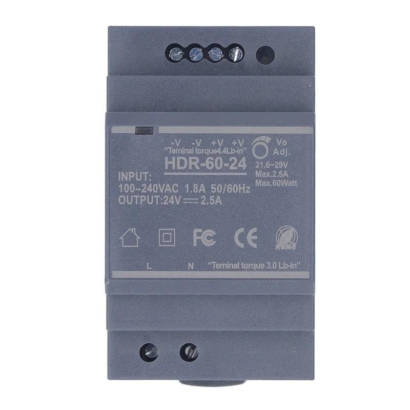 Rail Switching Power Supply 24V Thin Mount 60W 2.5A 100~240VAC
