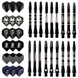 HRLORK 18 Pcs Darts Shafts Darts Flights 45MM Aluminium Shafts Multiple Stems and Flights Metal Stems Professional Accessories with Standard 2BA Thread