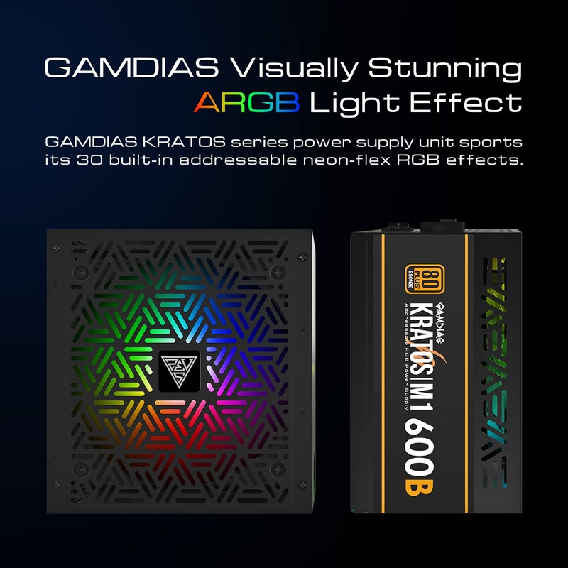 GAMDIAS 600W Bronze PSU, RGB Gaming PC Power Supplies 600W