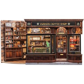 CUTEBEE Book Nook Kit - DIY Miniature House Dollhouse Kit for Adults and Teens, Booknook Tiny House Bookshelf Decor 3D Wooden Puzzle, Gifts for Family, Friends (Corner Coffee Shop)