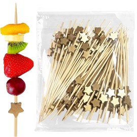 Cocktail Sticks 100 PCS Cocktail Sticks Wooden 4.7 Inch Gold Pentagram Cocktail Picks Food Sticks Toothpicks for Appetizers Cocktail Accessories for Drinks Toothpicks Wooden for Charcuterie Sandwich