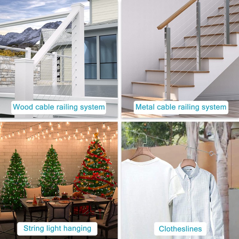 Muzata 400 ft 1/8" Stainless Steel Cable Railing System Hardware