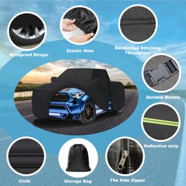 Truck Car Cover Waterproof All Weather for Toyota Tacoma 2005-2023,600D Heavy Duty 7 Layers Car Cover,Outdoor Full Cover Rain Sun UV Protection with Door Zipper, Black