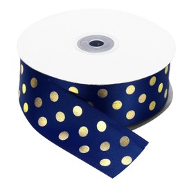 MECCANIXITY - Cintas de grogrén de 50 yardas de 1-1/2 pulgadas de profundidad azul con lunares dorados para decoración de manualidades, envoltura de regalos, boda, bricolaje hecho a mano