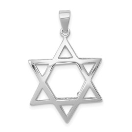 CoutureJewelers Sterling Silver Star of David Pendant - Rhodium-Plated Puffed Design - 33mm Jewish Symbol Charm for Necklaces & Chains