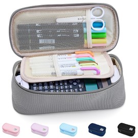 SPACEMATE Pencil Case Pouch Bag School Supplies for Girls and Boys, Large Big Capacity Aesthetic Pen Case, Simple Zipper Stationery Bag for Women Men Adults, Gray, 1800ml