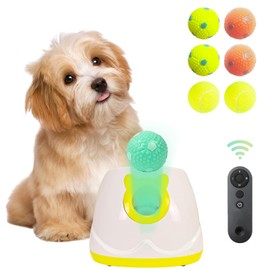 MKSY Dog Ball Throwing Machine Automatic Dog Ball Launcher for Small to Medium Sized Dogs, Dog Interactive Toy Pet Ball Thrower with Balls (Yellow with Remote Contro)