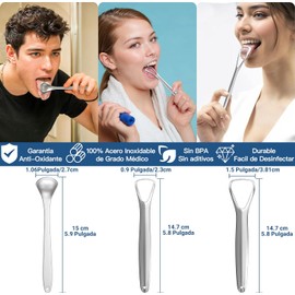 Jasinber Set de 5 Limpiador de Lengua, Kit Limpieza Bucal Raspador De Lengua Oral Estuche - limpiador de raspado de lengua de acero (5 Pcs)