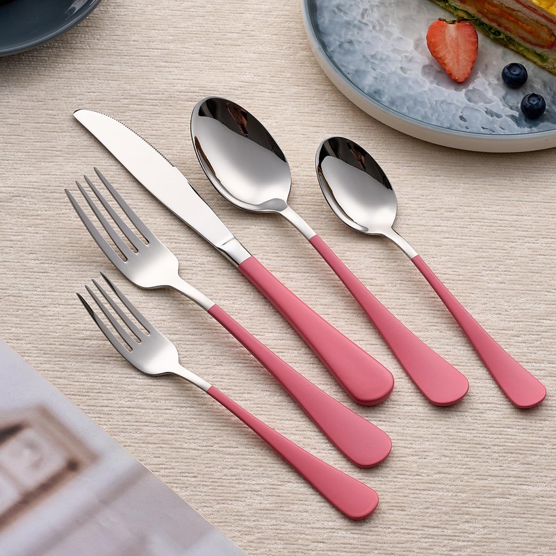 LKTDYMEG 20-Piece Pink Silverware Set 18/0 Stainless Steel Silverware Set