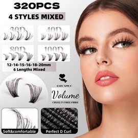 Volume Individual-Eyelashes 320PCS DIY Lash Extension Kit 12-20mm MIX Fluffy False Eyelashes with Bond and Seal, Applicator, Look Like Eyelashes Extension at Home(30D+40D+80D+100D)