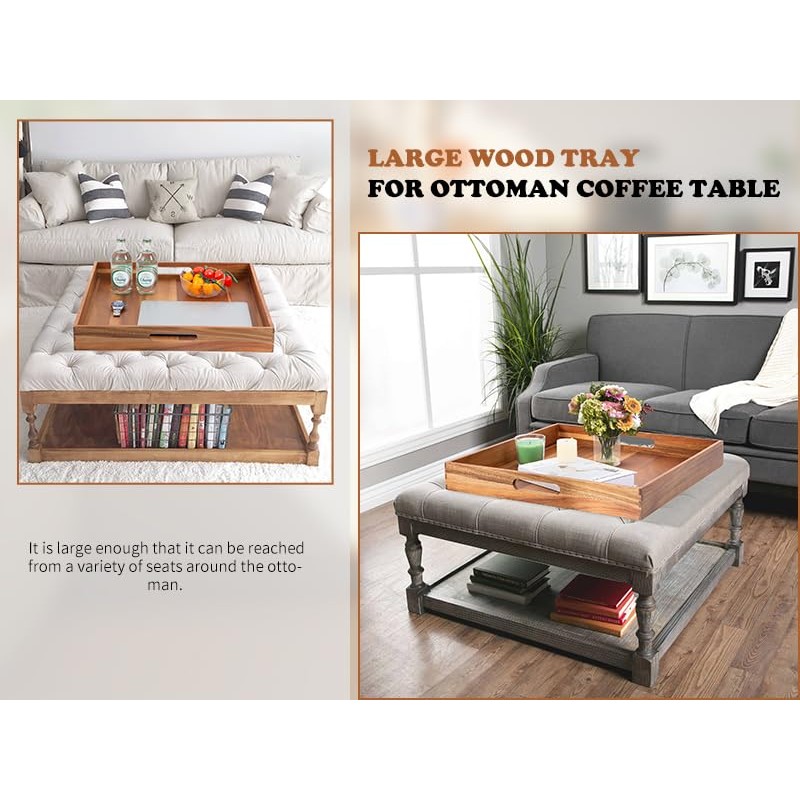 Extra Large Square Wood Tray, Generously 22" Acacia Serving Trays