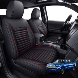 Seat Covers Fit for Toyota Tacoma: 2016-2023 Full Set Fit for Toyota Tacoma Truck Double Crew Cab Semi-Custom Car Seat Covers Faux Leather Automotive Seat Cushion Protectors(5 Seats, Red Line)