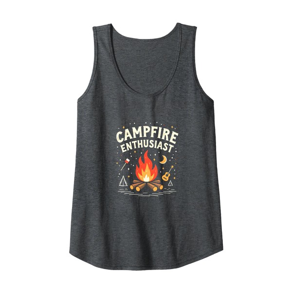 Campfire Enthusiast: Outdoor Adventure Tank Top, Women, Dark Heather Grey