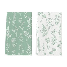 Artoid Mode Blue Wildflowers Herb Spring Kitchen Towels Dish Towels, 18x26 Inch Seasonal Summer Decoration Hand Towels Set of 2