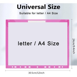 24 Pack 6 Colours File Folder Envelopes with Label Pocket,Envelope Binder Folders with 11 Holes and Tab Pockets and Velcro Buttons,Plastic File Folder Envelopes for Offices Schools Homes