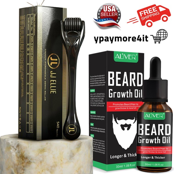 DERMA ROLLER 540 & Beard Growth Oil Organic Men Facial Hair Growther Grow