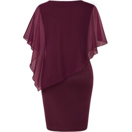 SeSe Code Dresses for Weddings as a Guest, 2025 Summer Mesh Cape Overlay Bodycon Knee Length Party Cocktail Formal Pencil Dress Wine Red L