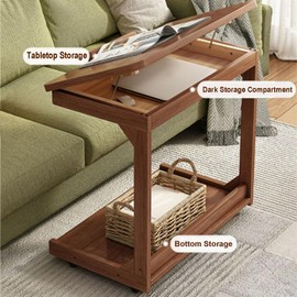 C-Shaped Couch Table, Side Table with 360° Rotating Wheels, 40° Adjustable Tiltable Desktop for Sofa Laptop Coffee , C Table for Living Room, Walnut (Walnut Color, 15.7*15.7*24.8in (40*40*63cm))